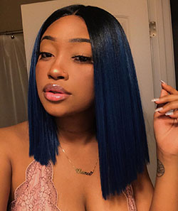 Mujeres negras con cabello azul oscuro: Peluca de encaje,  corte bob,  Alisar el cabello,  Pelo azul,  pelo negro,  Adolescentes calientes de Instagram  