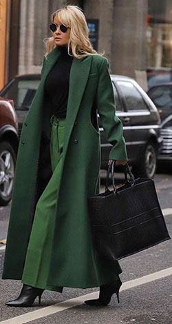 Consigue este look modelo de moda, Moda de calle: trajes de invierno,  Alfiler de solapa,  Semana de la Moda,  Estilo callejero,  Trajes De Pantalón Verde  