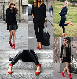 vestido negro con zapatos rojos: Zapato de tacón alto,  Accesorio de moda,  Trajes De Zapatos Rojos  