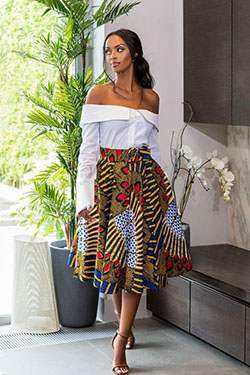 Falda estampado africano con camisa blanca: top corto,  vestidos africanos,  Vestidos Kitenge  