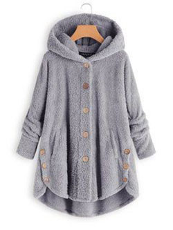Abrigo de forro polar con capucha y botones en el dobladillo: trajes de invierno,  Forro polar,  lana de cachemira,  Atuendos Informales  