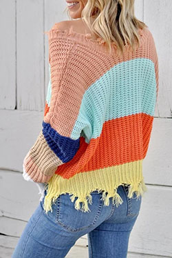 Lindo conjunto de suéteres de bloque de color: Atuendo De Suéteres,  Suéter a rayas  