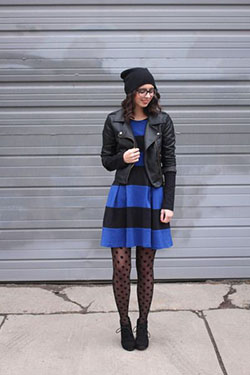 Trajes con medias de lunares, Cizgili Elbise (siyah), medias de lunares: Chaqueta de cuero,  Vestir Con Medias  