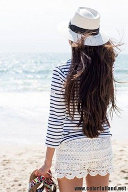 Trajes elegantes con pantalones cortos de encaje: sombrero para el sol,  Conjunto de pantalones cortos  