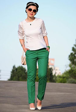 CÃ³mo combinar un pantalÃ³n verde: chaqueta de jean,  Trajes De Pantalón Verde  