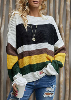 Conjunto de suéteres de bloque de color de mujer: Atuendo De Suéteres,  Suéter a rayas,  suéter  