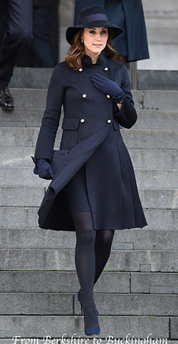 Abrigo azul marino Kate Middleton, Azul marino: azul marino,  Carolina Herrera,  Conjunto de medias,  Abrigo de lana  