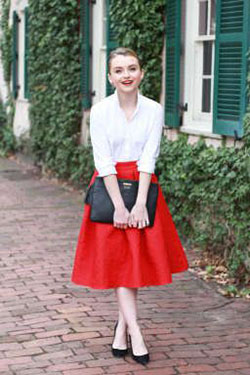 Traje de falda roja, falda de mezclilla: Trajes De Falda  