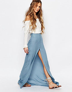 Falda larga azul claro, Falda vaquera: top corto,  talla pequeña,  Falda larga,  Falda de tubo,  Trajes De Falda  