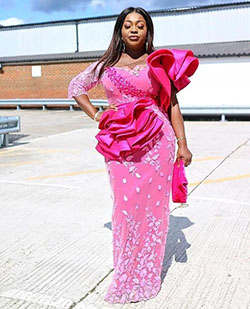 Elegantes estilos Pink Aso Ebi, estampados de cera africanos: camarones asos,  Vestidos Aso Ebi  