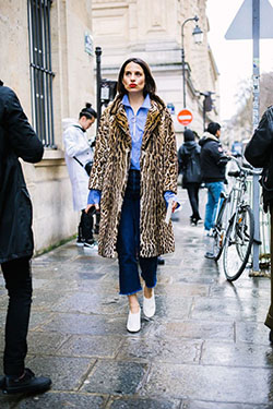 Abrigo leopardo street style, Moda callejera: Estilo callejero,  blogger de moda,  Huella animal,  Piel sintética,  Semana de la Moda,  Trajes De Chaqueta  