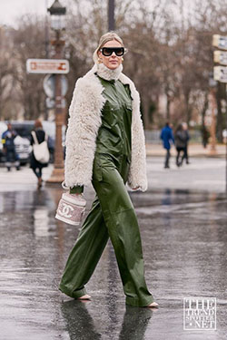 Outfits De Invierno Con Pantalones Verdes: Semana de la Moda,  Trajes De Pantalón Verde  