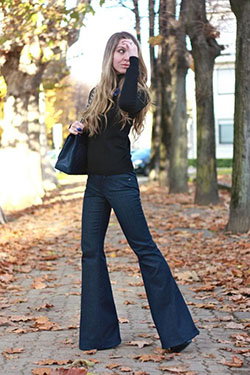 Outfit jeans acampanados invierno, falda vaquera: Jeans con corte de bota,  Trajes De Mezclilla  