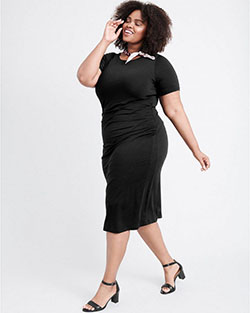 Últimas tendencias de la moda - modelo de moda, pequeño vestido negro: traje de talla grande,  Modelo de talla grande,  Traje de trabajo  