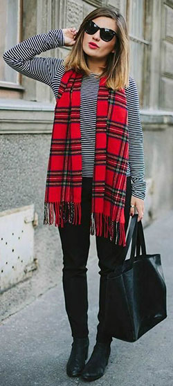 Traje de bufanda a cuadros rojos, ropa casual: trajes de invierno,  Pantalones ajustados,  instamoda,  Trajes De Bufandas  