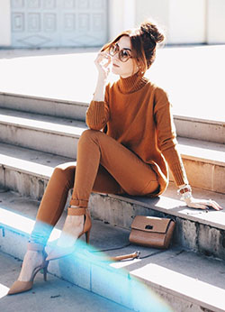 Traje monocromático de otoño de estilo increíble, pantalones marrones: pantalones marrones,  Traje Marrón  