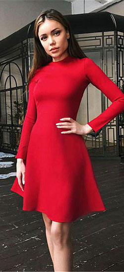 Vestido rojo para el invierno, Ropa casual: vestidos de coctel,  trajes de invierno,  Manga larga,  Ropa formal,  Atuendos Informales,  Vestido rojo  
