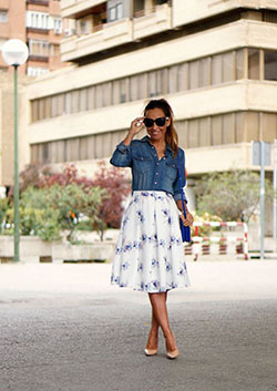 Outfit With Midi Skirt, Con dos tacones, Con la Primavera: Zapato de tacón alto,  Traje De Falda Midi  
