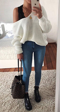 Ideas de ropa blanca con suéteres: Atuendo De Suéteres  