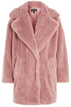 Abrigo rosa empolvado de Topshop, Ropa de piel: ropa de piel,  Piel sintética,  abrigo de piel de oveja,  trajes de invierno,  abrigo peludo  