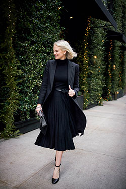 Outfit con falda midi negra, falda lápiz: Falda de tubo,  trajes de invierno  