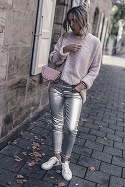 Ideas perfectas para outfit legging plateado, color metalizado: trajes de invierno,  Ideas de atuendos con jeans,  color metalizado  