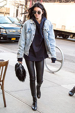 Traje de chaqueta de mezclilla extragrande de invierno: Kylie Jenner,  chaqueta de jean,  Kendall Jenner,  Kanye West,  Estilo callejero,  Chaqueta de mezclilla  