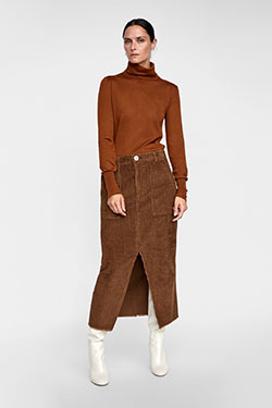 Zara falda de pana marrón, camisa de vestir: camisas,  Falda de tubo,  Trajes De Falda  