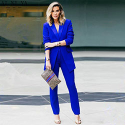 Traje azul real para mujer.: Vestido de noche,  Pantalones ajustados,  azul marino,  azul real,  traje de chaqueta  