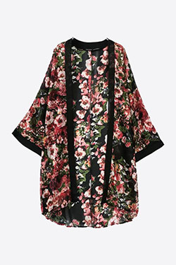 Cárdigan kimono de gasa floral, Diseño floral: Diseño floral,  trajes de kimono,  Kimono con estampado floral,  Atuendos Informales,  johnny era  