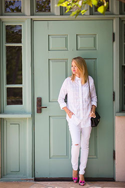 Outfit con jeans rasgados blancos tumblr: Trajes de mezclilla blanca  