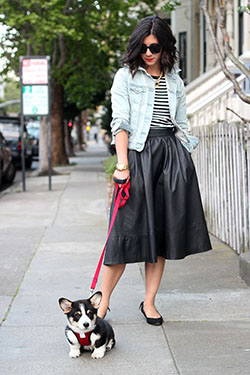 Camiseta falda midi rayas, Zapato tacón: Trajes De Mezclilla,  top corto,  Zapato de tacón alto,  cuello polo,  falda midi  