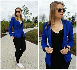 Outfit blazer azul rey mujer: azul marino,  azul real,  traje de chaqueta,  Azul eléctrico,  Atuendos Informales  