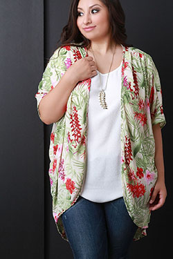 Elegante kimono tropical de talla grande para el verano: trajes de kimono,  Ideas de atuendos de kimono,  Atuendo moderno de Shurg  