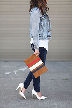 Denim Vest Outfit Ideas, Jessica Simpson y Jean jacket: Trajes De Mezclilla,  Zapato de tacón alto,  chaqueta de jean,  Jessica Simpson  