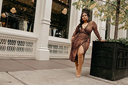 Vestido color marrón con vestido cruzado: modelo,  vestido largo,  Estilo callejero,  traje de talla grande,  denise mercedes,  Traje Marrón  