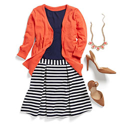 Ideas de vestidos naranjas y blancos con suéter, blazer, chaqueta.: Trajes De Falda,  Traje naranja y blanco  