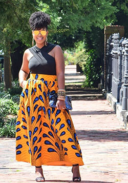 Faldas con estampado africano de Ankara tallas grandes: vestidos africanos,  vestido de día,  Estilo callejero,  Traje amarillo y naranja,  Impresiones de cera africanas  