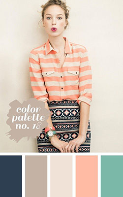 Paletas de combinacion color salmon |  lindos conjuntos de falda estampada para el verano: modelo,  Estilo retro,  Trajes De Falda,  Traje naranja y beige  