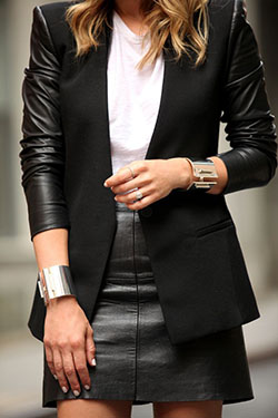 falda y blazer de cuero: Traje de camiseta,  Traje negro,  Ropa formal,  Traje De Falda De Cuero  