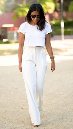 Outfit moda pantalona branca, accesorio de moda, moda callejera, camiseta: Traje de camiseta,  traje blanco,  Accesorio de moda,  Estilo callejero  