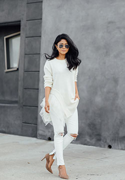 Ideas de vestidos blancos con leggins, chaqueta, jeans.: modelo,  traje blanco,  Estilo callejero,  Vestido blanco  