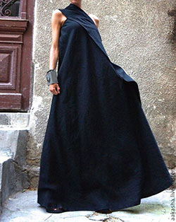 Vestido largo negro de lino: trajes de fiesta,  trajes de verano,  vestido largo,  Traje de camiseta,  Traje negro  