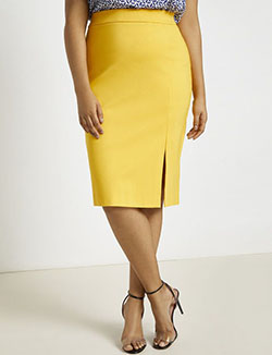 Conjunto amarillo y beige Pinterest con falda lápiz, minifalda, falda: Ideas de ropa,  Falda de tubo,  modelo,  traje de talla grande,  Traje amarillo y beige  