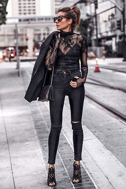 Traje de diseñador trajes negros de moda, moda callejera, jeans rasgados: Traje negro,  Pantalones rasgados,  Estilo callejero  