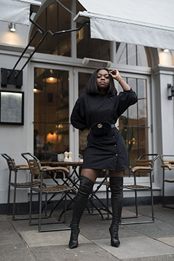Mini vestido negro con cinturón de Gucci: Traje negro,  Vestido de noche,  Estilo callejero  