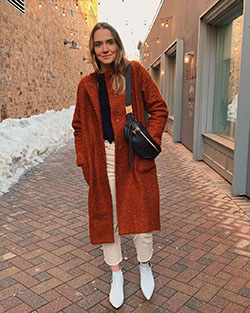 Abrigo naranja y marrón, abrigo, fotografía modelo.: Atuendos Informales,  Traje naranja y marrón,  Abrigo de lana  