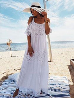 Vestidos blancos largos de playa: sombrero para el sol,  trajes de fiesta,  traje blanco  