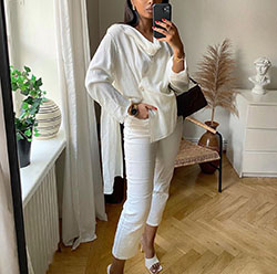 Traje de estilo blanco con ropa formal, pantalones.: traje blanco,  Ropa formal  