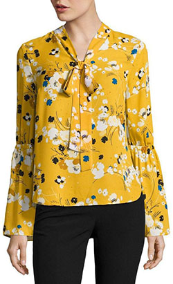 Ideas para combinar color amarillo 2020 con blusa, camisa, top: traje amarillo,  Trajes Florales Superiores  